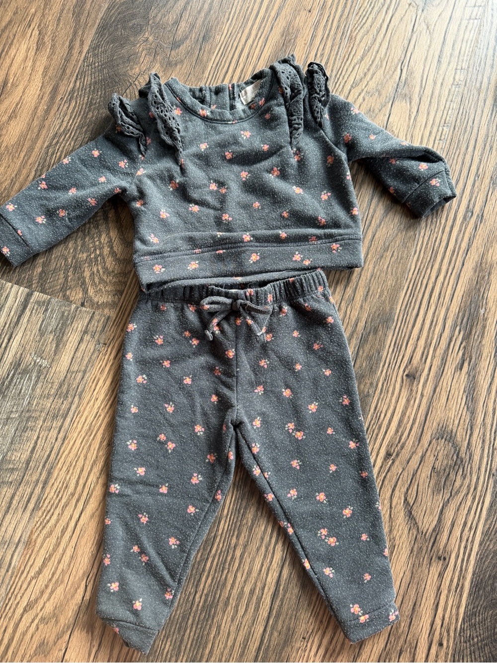 Btween Girls' Dark Gray Floral Two-Piece Sweatshirt Set
